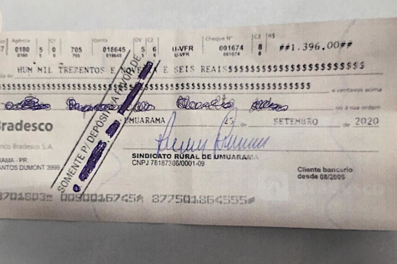 Estelionatários usam cheques falsos em nome do Sindicato Rural